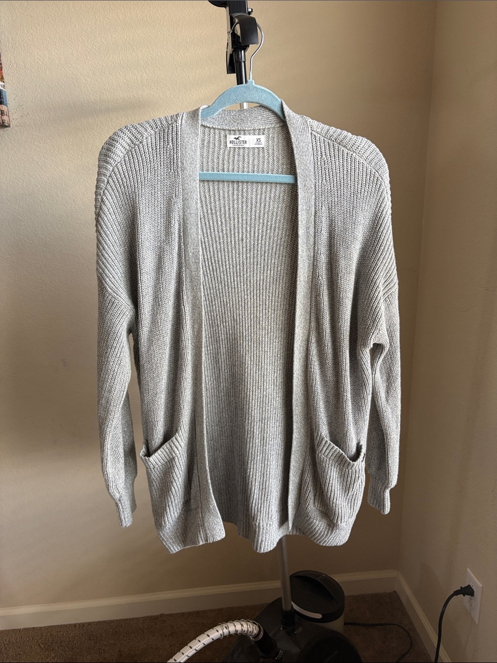 Hollister Light Gray Open-Front Ribbed Cardigan